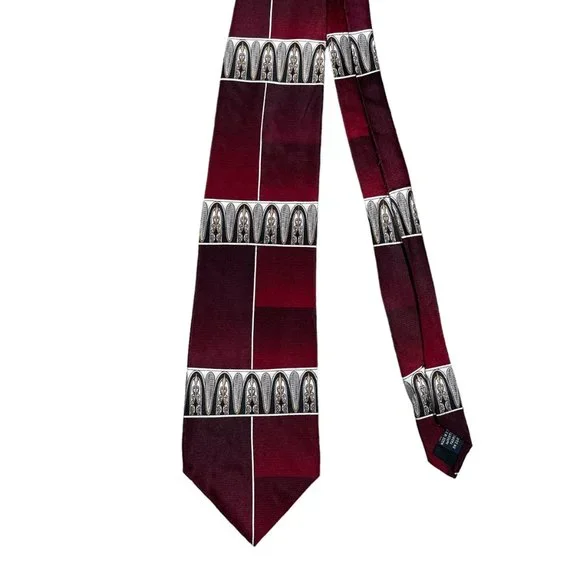 Stafford Executive Men's Red Geometric Classic Silk Necktie - Picture 2 of 7